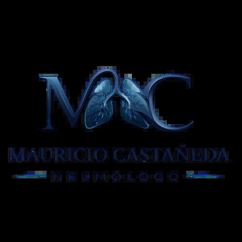 Logo for Dr. Mauricio Castañeda, Neumonólogo (Pulmonologist), featuring medical lungs anatomy in blue